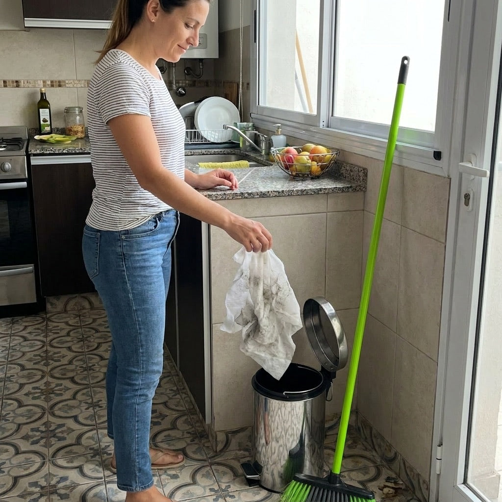 Persona usando el trapo de piso Impeke en su casa