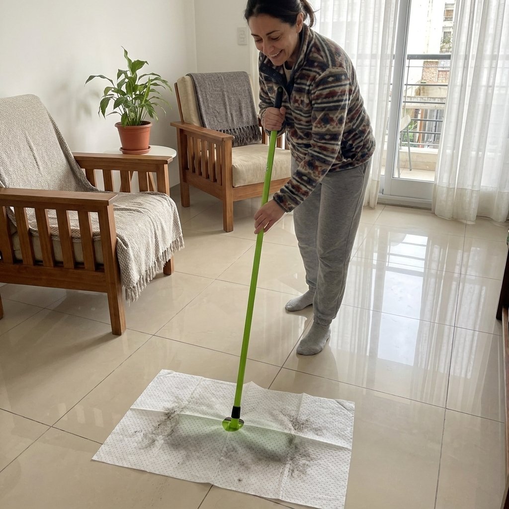 Persona usando el trapo de piso Impeke en su casa