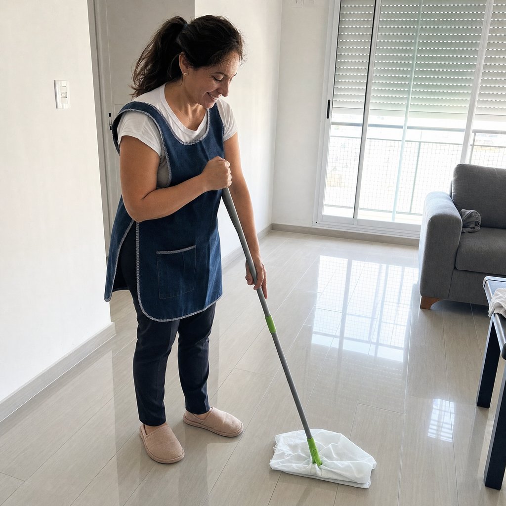 Persona usando el trapo de piso Impeke en su casa