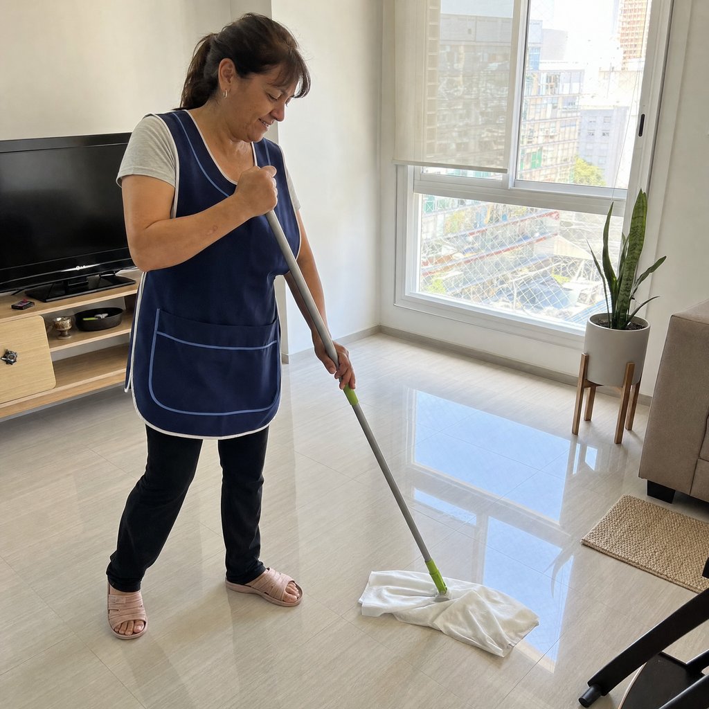 Persona usando el trapo de piso Impeke en su casa