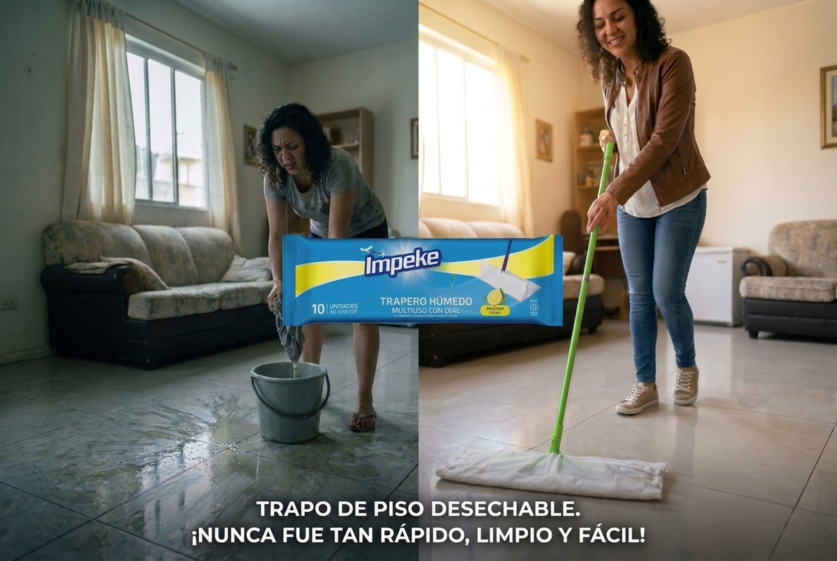Trapo de piso descartable con ojal Impeke limpiando el piso del living
