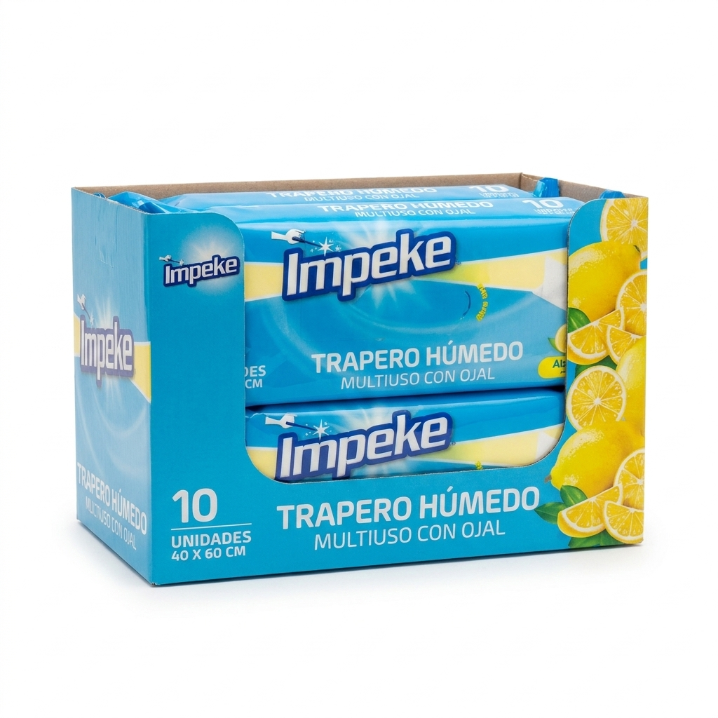 Caja distribuidor de trapos de piso descartables Impeke, 12 paquetes