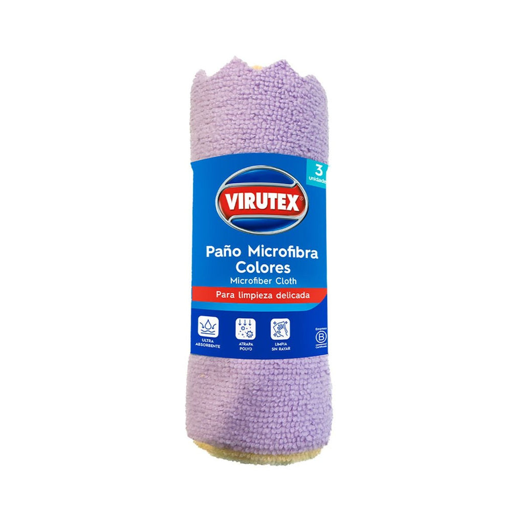 Pano de Microfibra Colores Virutex, pack de 3 unidades